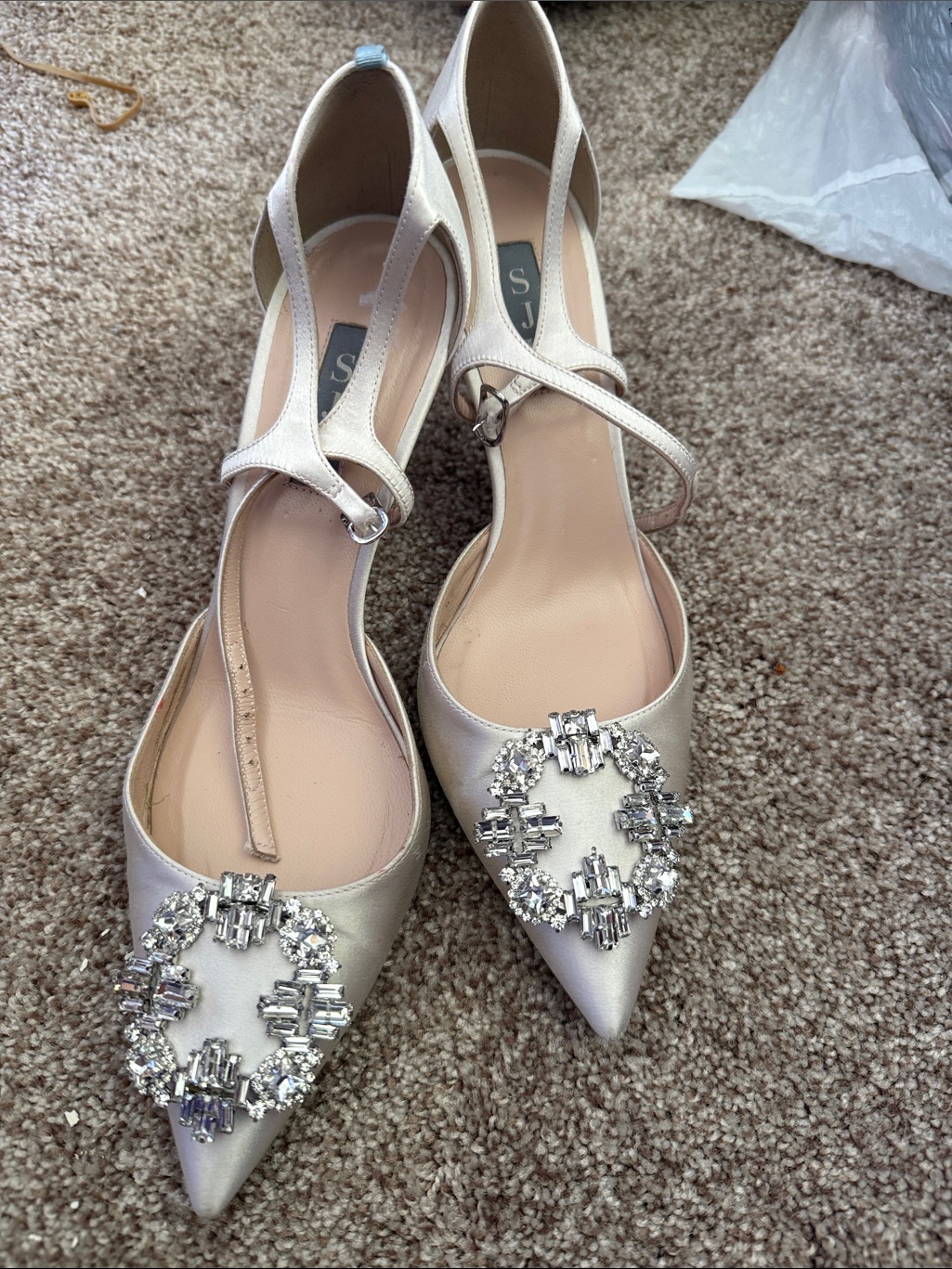 Sjp By Sarah Jessica Parker Ivory Crystal-Embellished Pointed Toe Flats
